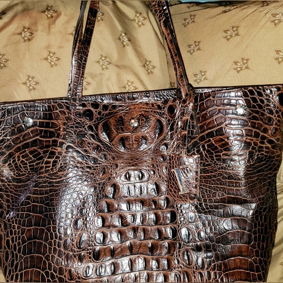 Furla Bags Furla Large Gator Brown Leather Tote Size Handbag Excellent Preloved Condition